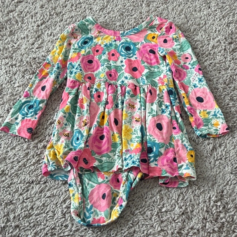 little Sleepies Secret Garden Long Sleeve Bamboo bodysuit Twirl Dress